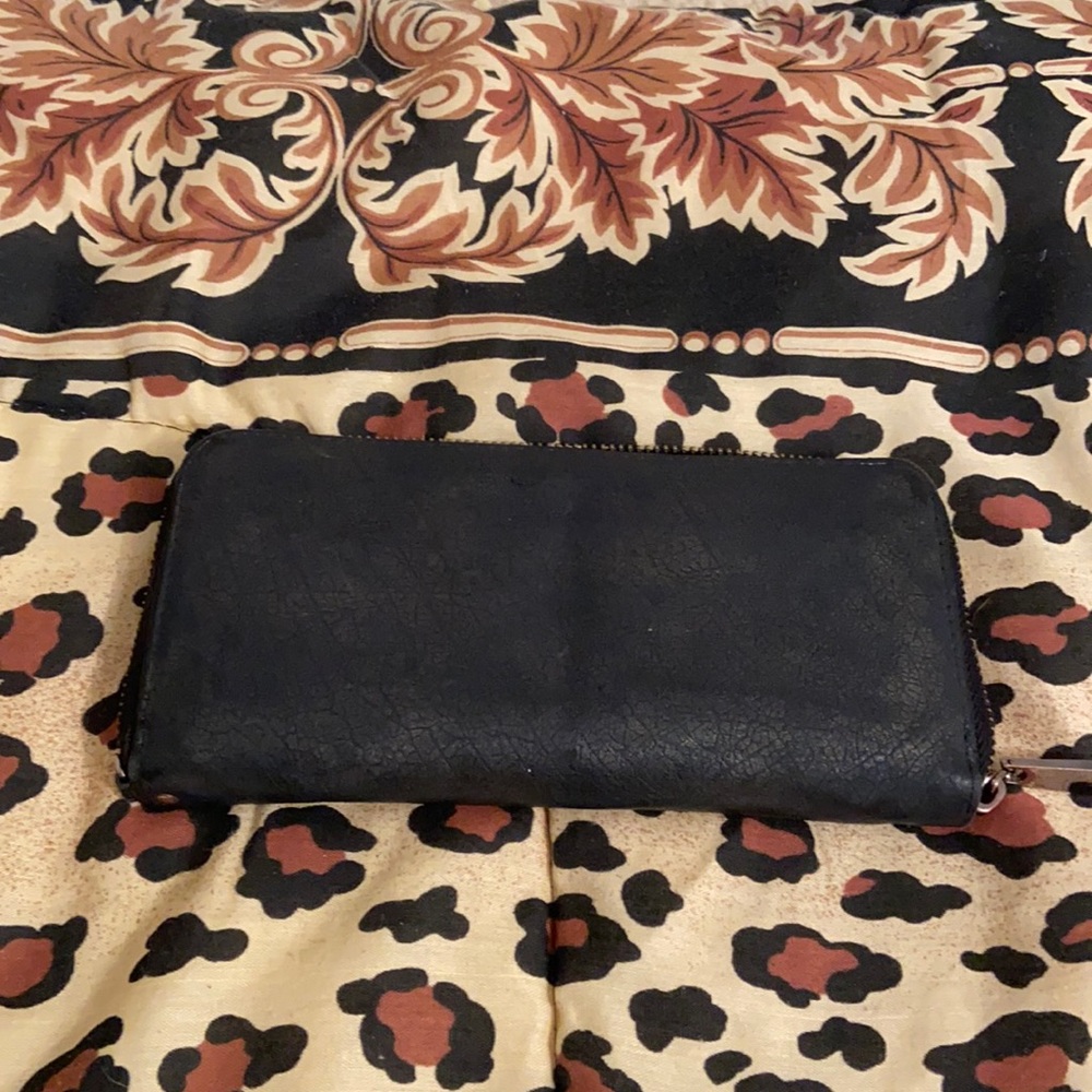 Black zippered leather wallet